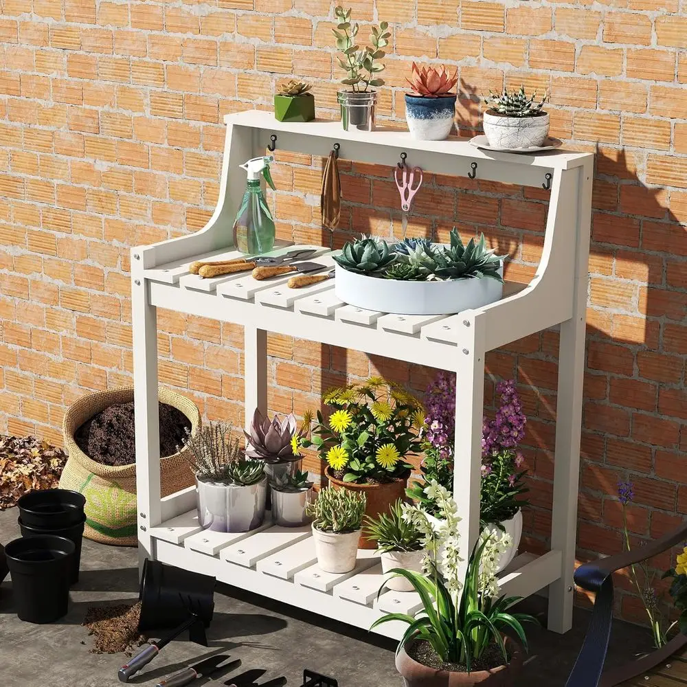 Domi Potting Benches or Outside, HDPE Garden Potting Table All Weather, Outdoor Potting Table with Storage or Patio, Backyard, G