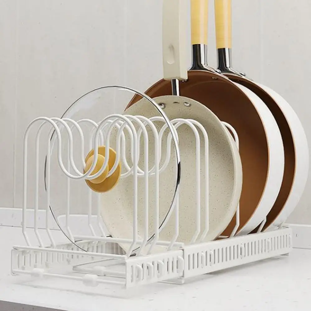 

Multifunctional Carbon Steel Expandable Dish Rack Wave-shaped Household Dish Drain Rack Adjustable Pot Lid Organizer Cabinet