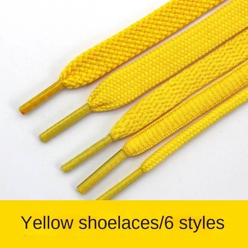 Yellow Shoelace Men's and Women's Flat Oval Casual Sports Basketball Canvas Board Travel Running Shoes High-Low Top All-Matching