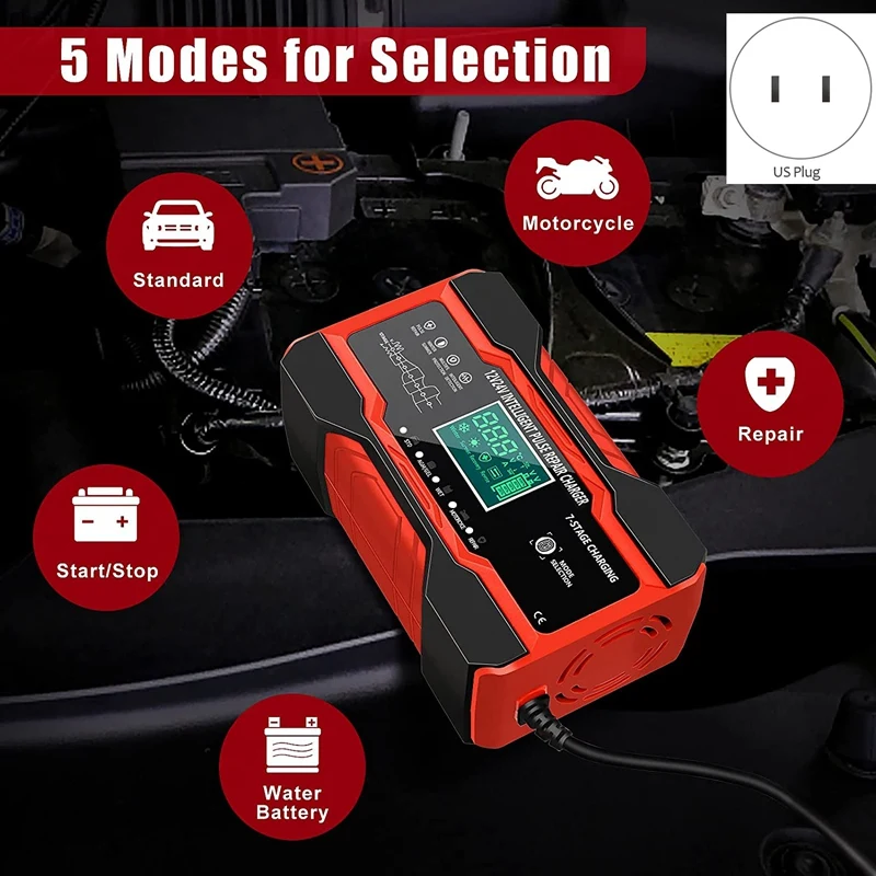 10-Amp Car Battery Charger, 12V And 24V Smart Fully Automatic Battery Charger Maintainer Trickle Charger