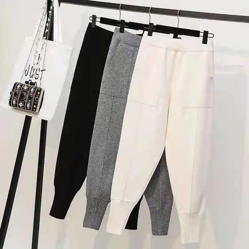 High Waist Knit Harem Pants Women's Versatile Harlan Trousers Comfortable Casual Long Pants Polyester Fabric Commute Sle