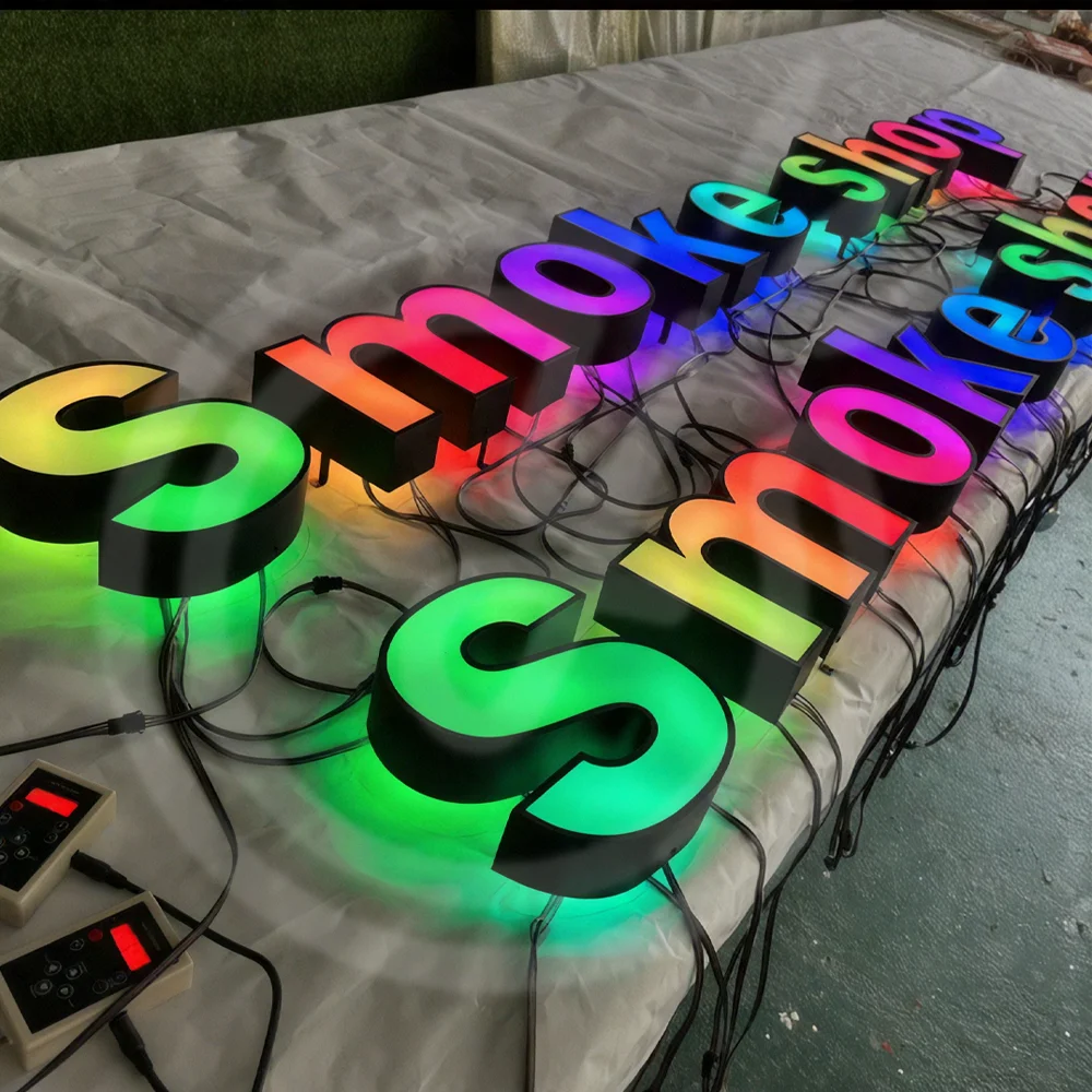 Custom RGB Metal LED Sign Wall Logo Luminous Letter Outdoor Company Store Light Signboard,Business 3D Acrylic Signage Decoration