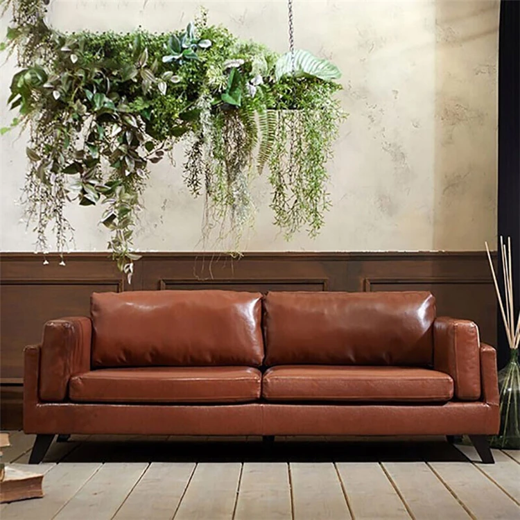 Simple Modern Leather Sofa 3-Seat Retro Apartment Bedroom Cafe Bar Club Nordic Home Furniture Modern Design Living Room Sofa