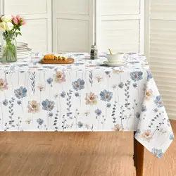 Spring Watercolor Flower Rectangle Waterproof Tablecloth Party Decor Washable Kitchen Dining Tablecloth Wedding Decorations