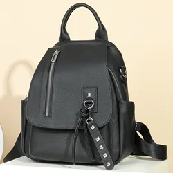 2023 New Fashion Genuine Leather Women Backpacks Luxury Brand Female Real Natural Leather Rivet Girl Student Casual Backpack