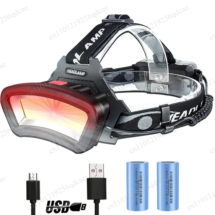 Led Strong Light High Brightness Headlight Fishing Repair Running Cob Headlight Usb Charging Pan HeadLamp Four Adjustable Levels