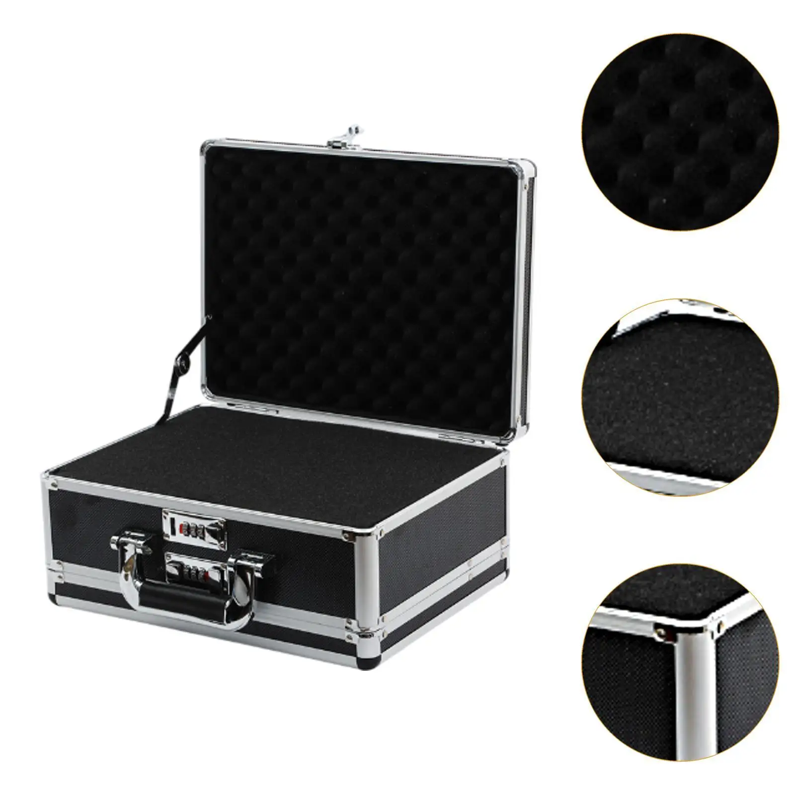 Aluminum Alloy Case Password Lock Box Small 30x23x15cm Multipurpose with Sponge Lining Lightweight Toolbox for Travel Office RV