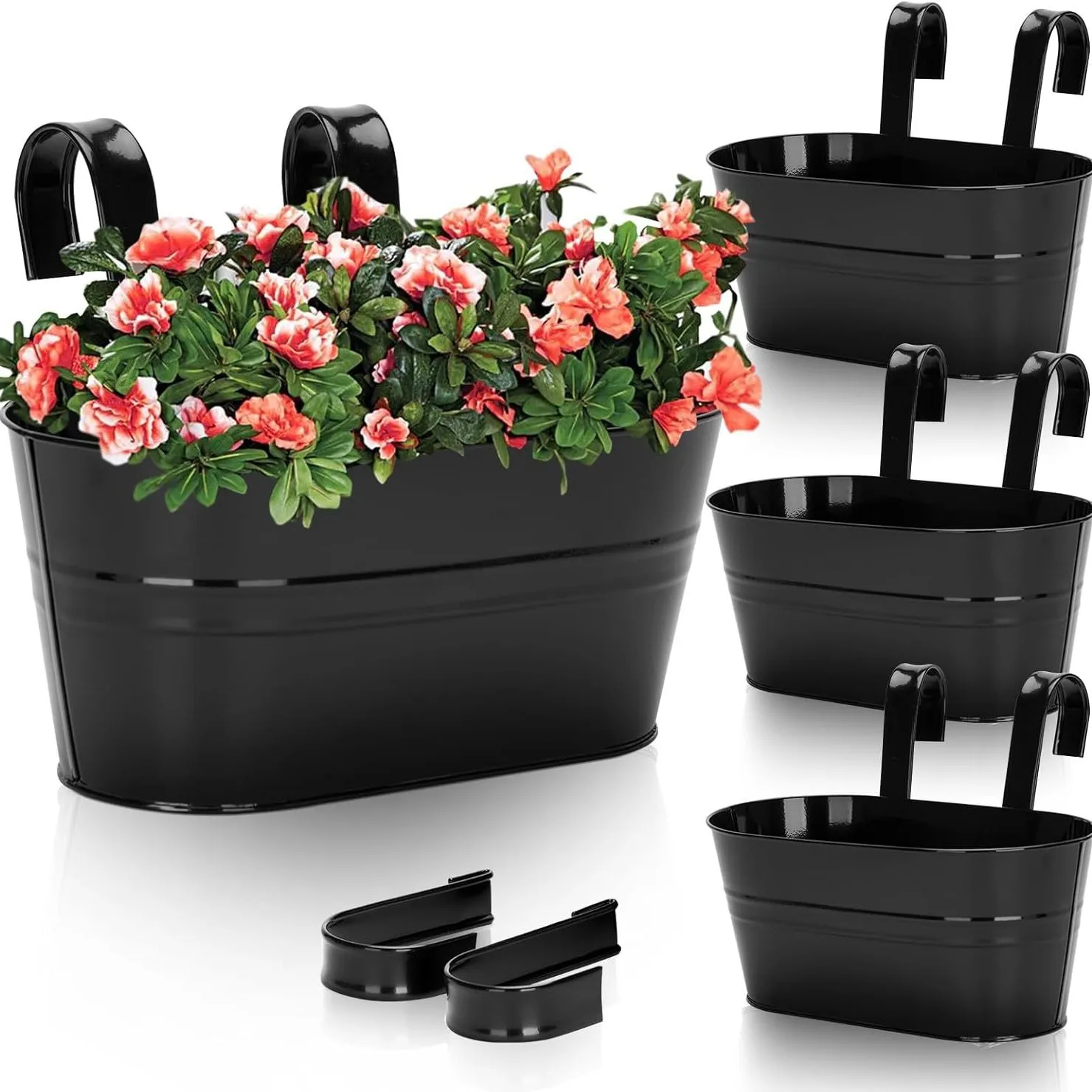 Detachable Oval Hanging Metal Railing Planter