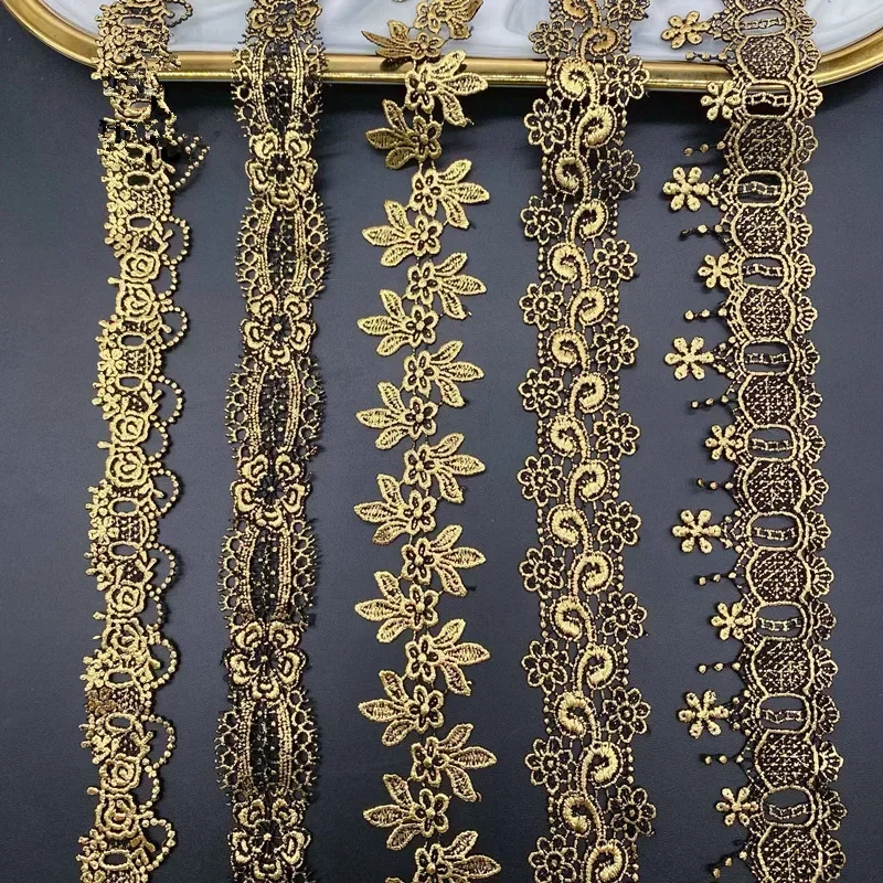 Water Soluble Embroidery Lace Trims, Gold Ribbon, Handmade Clothing, DIY Accessories, 1 Yards