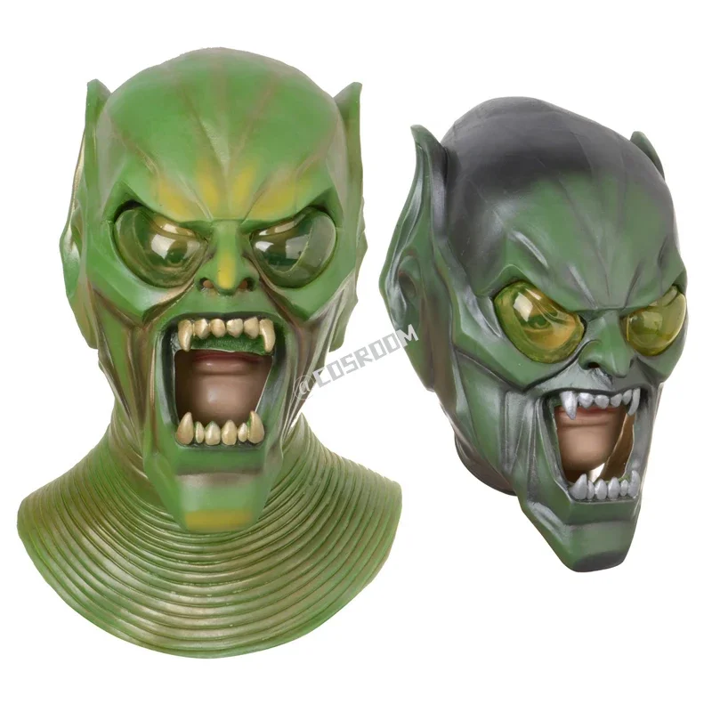 Máscara de Horror para Halloween, máscara de látex de cabeza completa, accesorios de Casa Encantada, suministros de fiesta, Goblin verde, Unisex