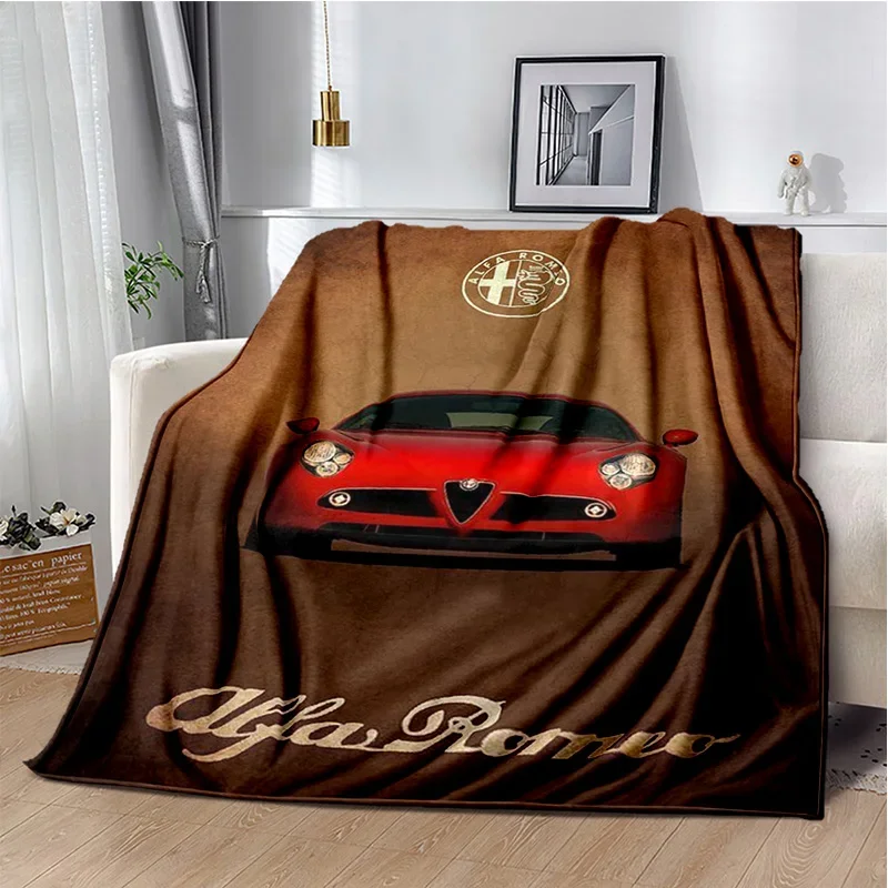 Italian sedan A-alfa Romeo printed logo blanket flannel soft, comfortable and warm all season sofa bed bedroom office travel