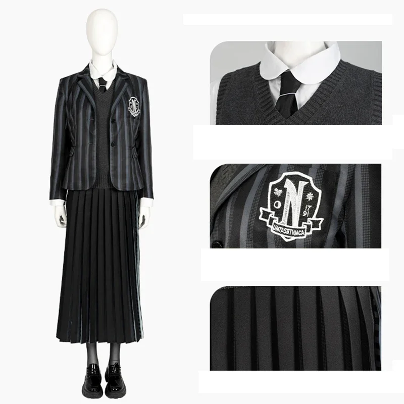 Costumi dell'uniforme scolastica Cosplay di venerdì Nevermore uniformi scolastiche universitarie parrucca vestito Halloween Party Women Girl Clothes