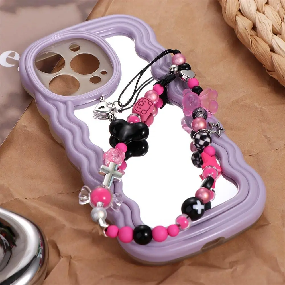 

Y2K Silver Cell Phone Strap Sweet Girl Hanging Cord Phone Lanyard Anti-Lost Clear Star Beads Phone Chain Bracelet Keychain