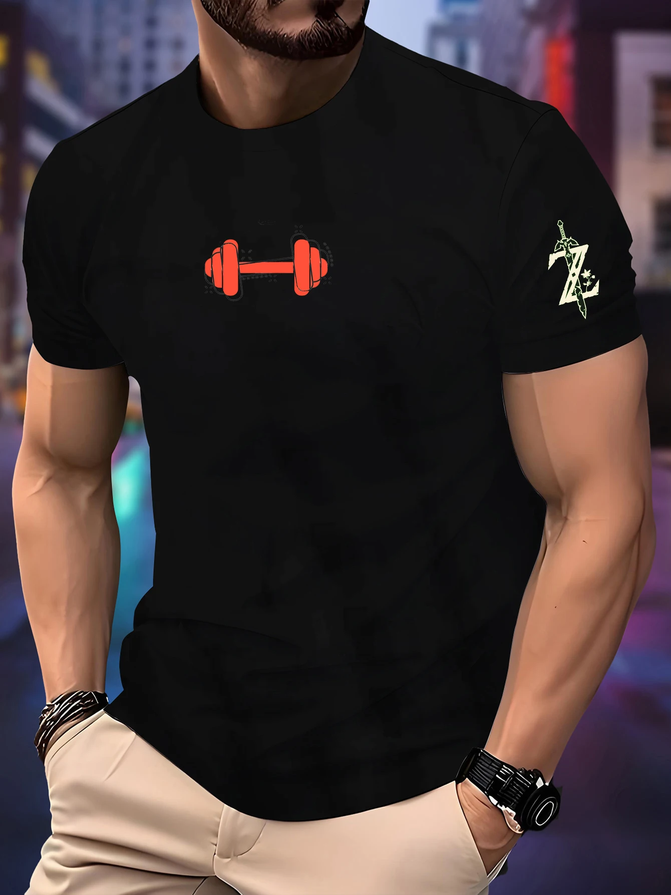 New Casual Round Neck Running T-shirt Men’s Summer Thin Top print Quick-Dry Short Sleeve Breathable Fitness Sports T-shirt Wear﻿