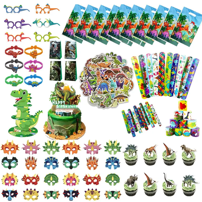Dinosaur Birthday Party Favor Cake Topper Papa Circle Bracelet Glasses Masks Keychain Drawing Books Kids Birthday Party Supplies