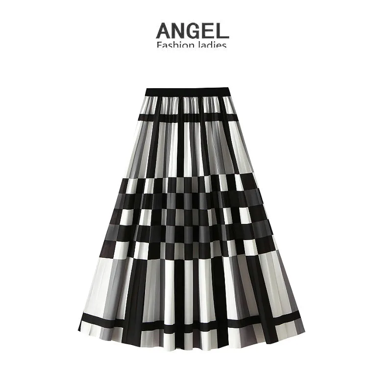 

High-end Geometric Patterns Accordion Pleated Skirt for Women New High Waist Slimming Mid Length A-line Skirt Mid Length Dress