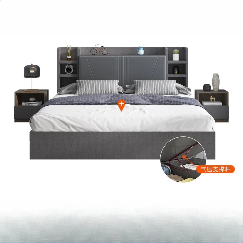

modern simple double bed, master bedroom single bed, tatami plate storage bed
