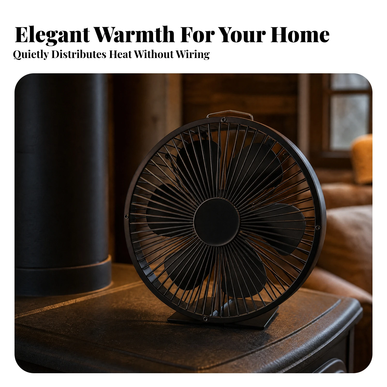 Heat-Powered Fireplace Fan with Carry Handle Quiet Wood-Burning Appliance Top Fan Fireplace Air Circulator Compact Portable