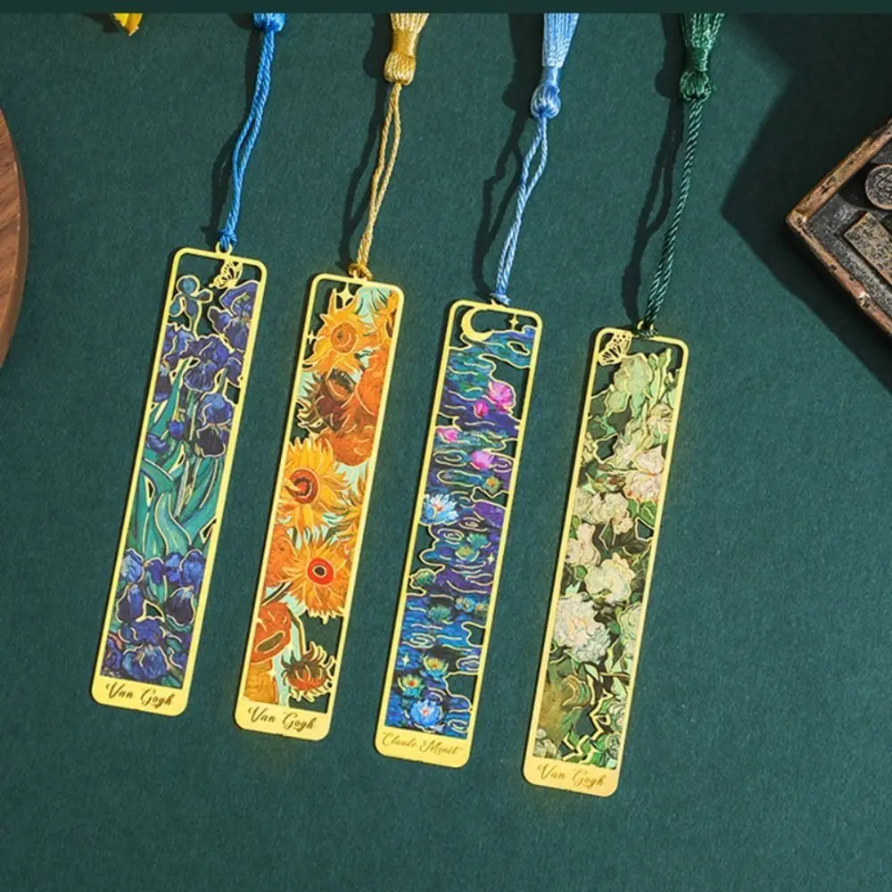 Retro Oil Painting Metal Bookmark Tassel Pendant Ruler Reading Book Clip School Office Supplies Student Gift Pagination Mark