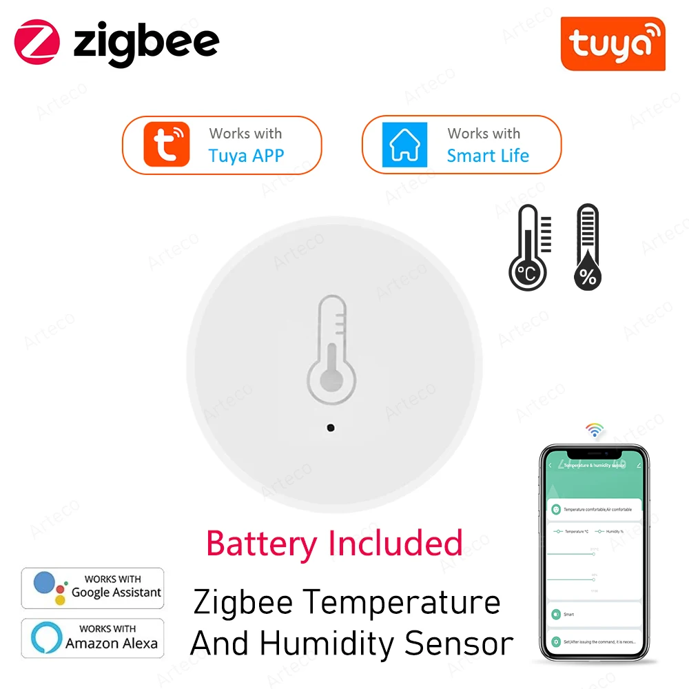 

Tuya Zigbee Temperature And Humidity Sensor Smart Home Indoor Remote APP Monitoring Works With Alexa Google Assistant Smart Life