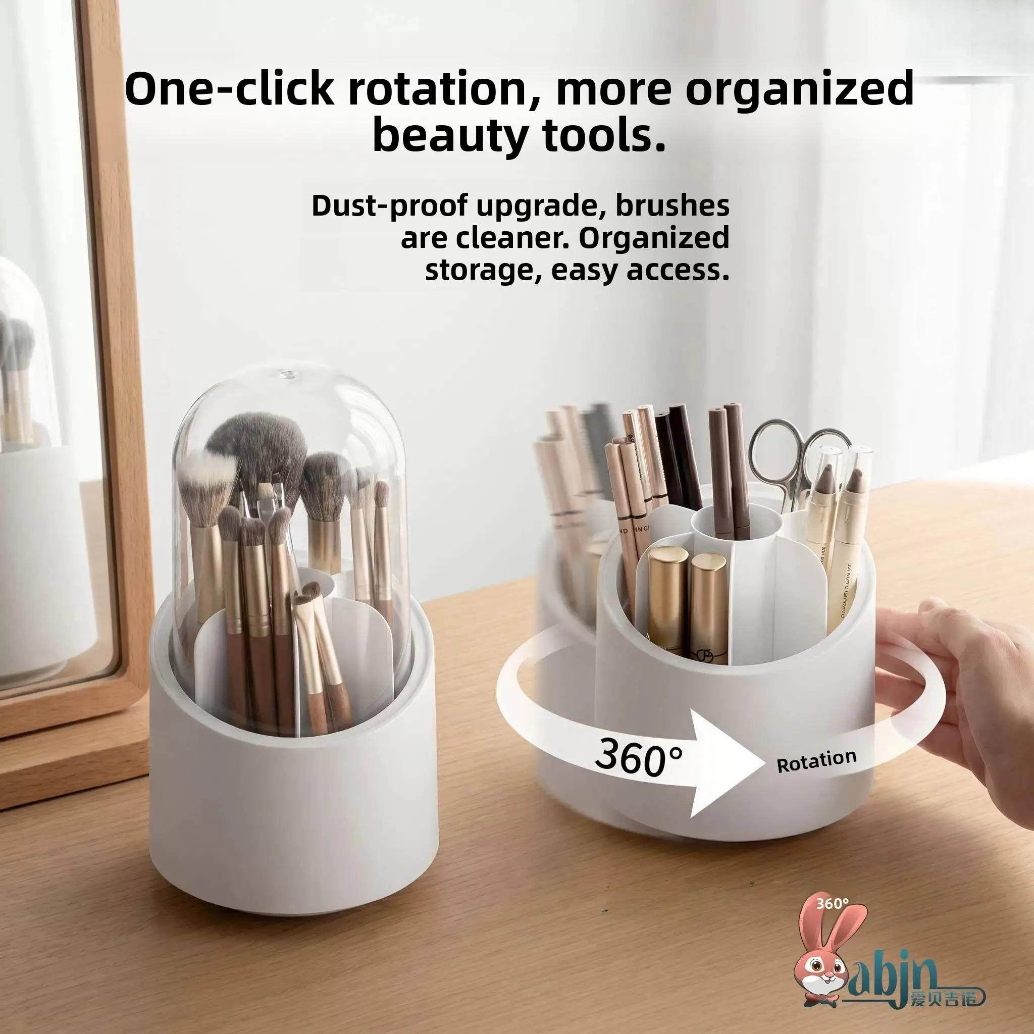 Rotating Large Capacity Makeup Brush Holder Dustproof Cover Desktop Pen Pot New Simple Organizer Beauty Tool Storage Case
