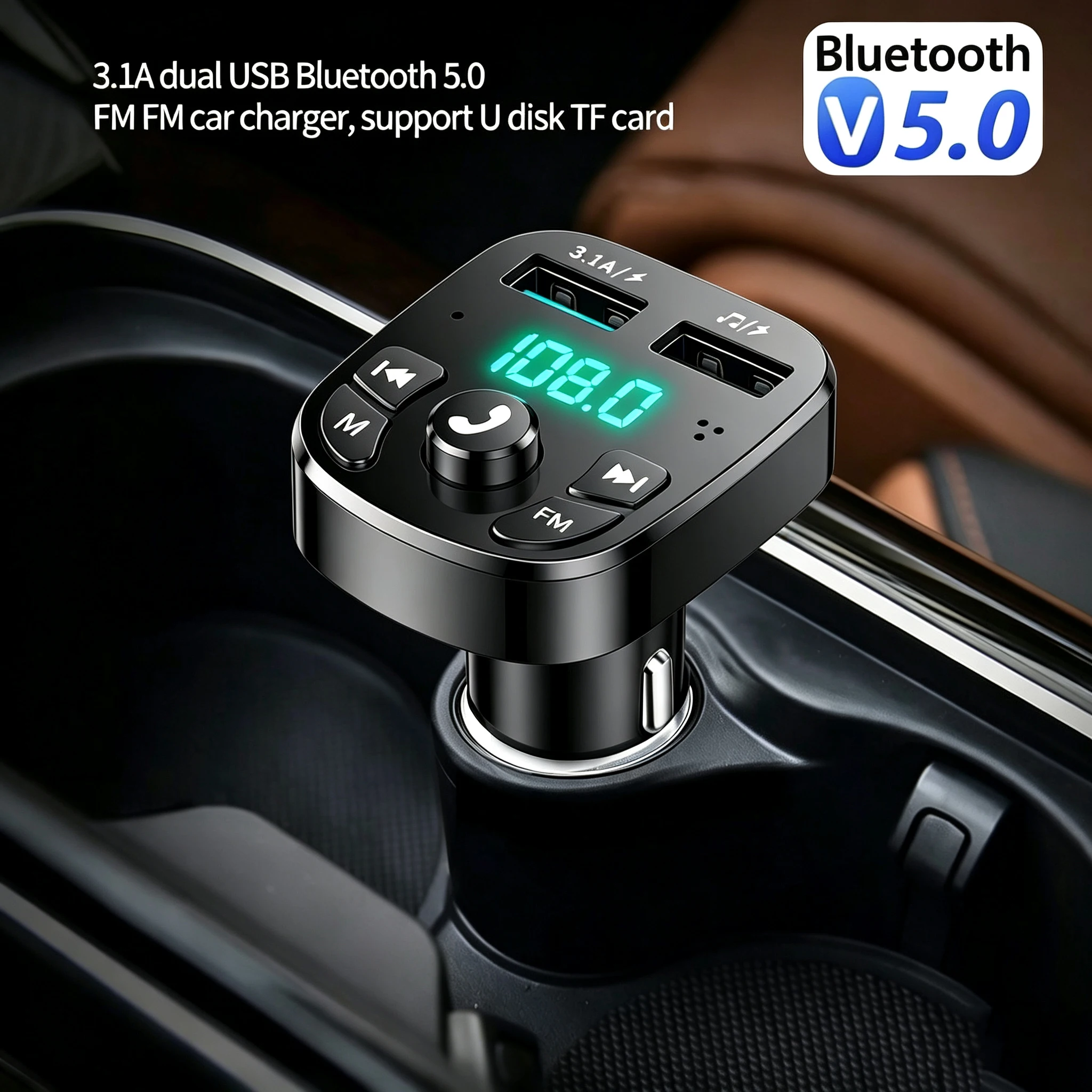 Bluetooth FM Transmitter Car Hands-Free Calling Radio Receiver Mp3 Music Stereo Adapter Dual USB Port Charger with LED Display