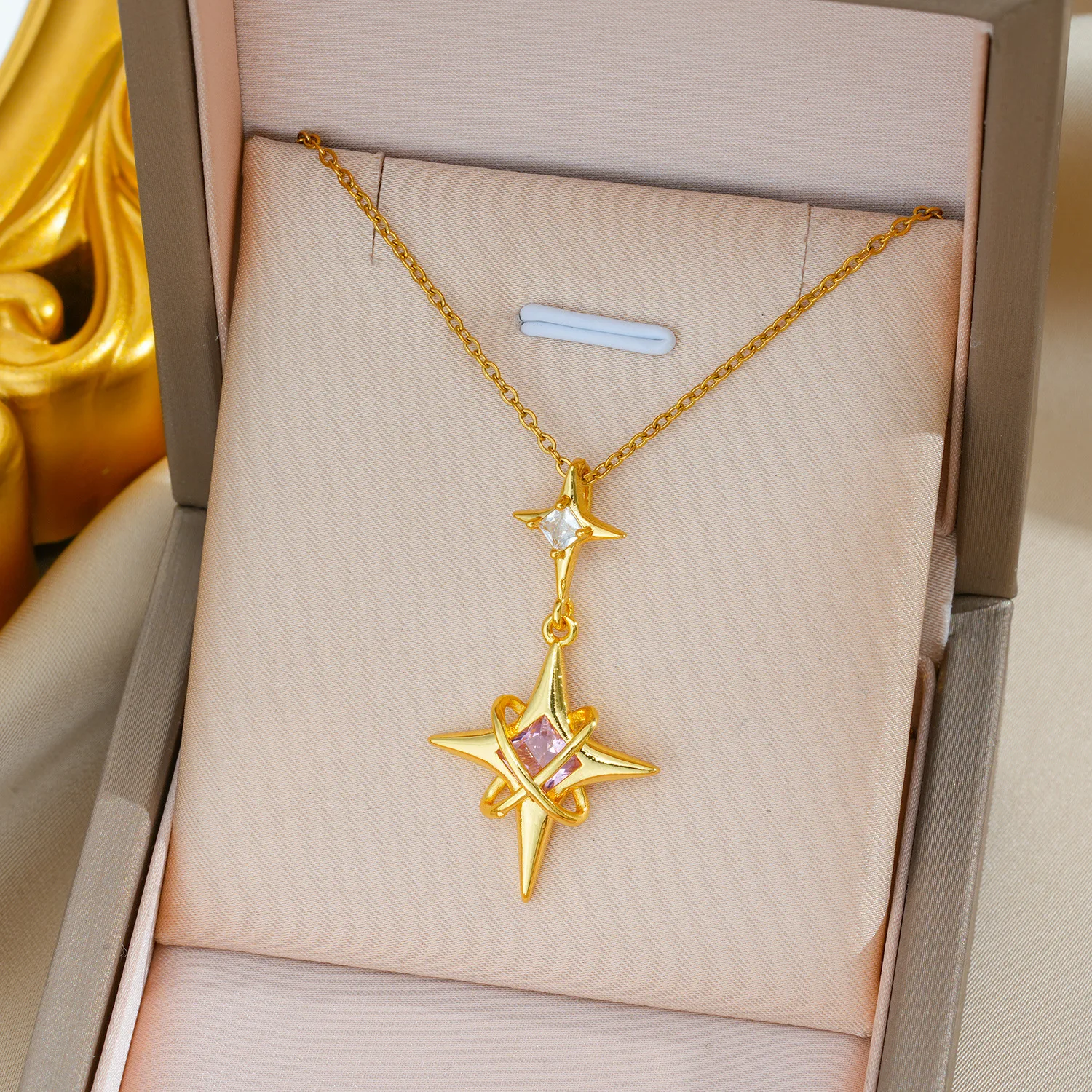 925 Sterling Silver European and American Micro-set Cross Star Necklace Women's Light Luxury High-end Eight-pointed Star Best-se
