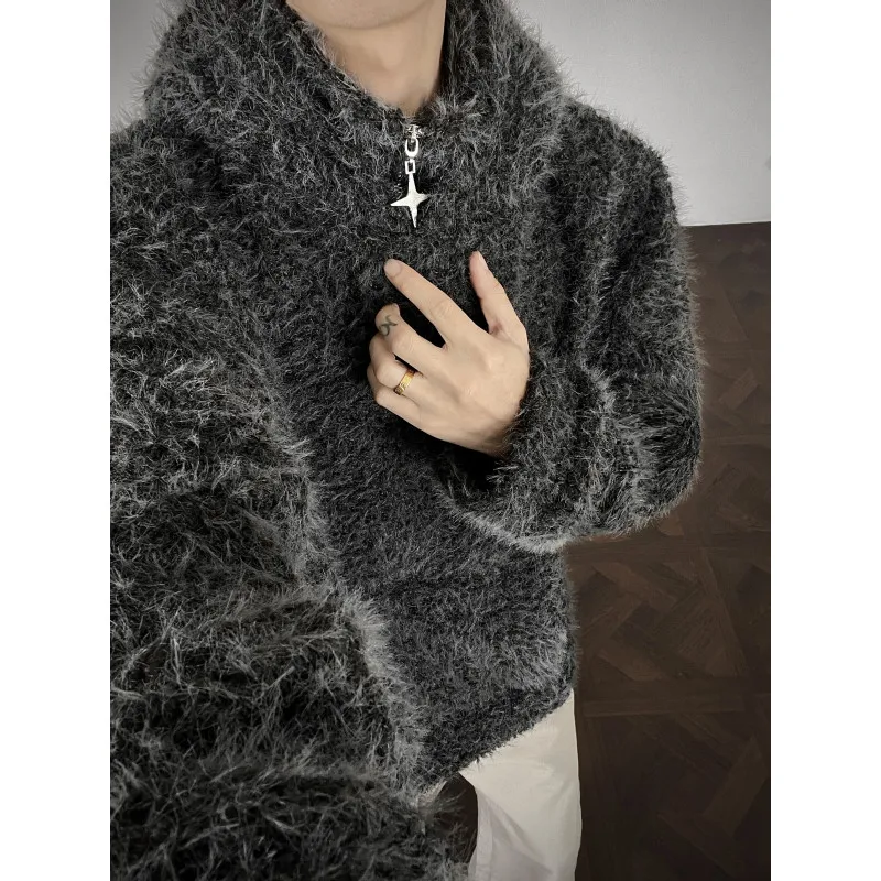 

Вязаная толстовка с капюшоном для мужчин, осень-зима 2022, новый свитер, мужской дизайн с полумолнией, модная толстовка с капюшоном в Корейском стиле, модная уличная повседневная