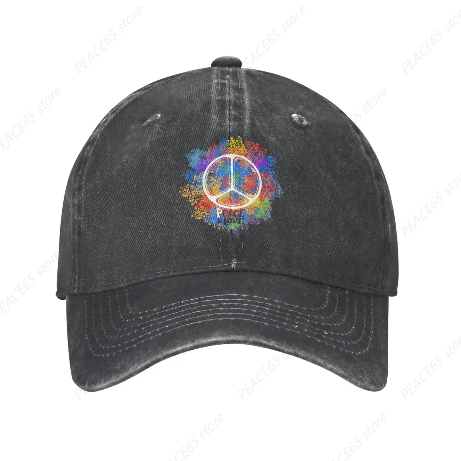 

Hippie Peace Black Vintage Adjustable Denim Cotton Low Profile Mens Dad Trucker Hat Black Fitted Baseball Ball Cap for Unisex