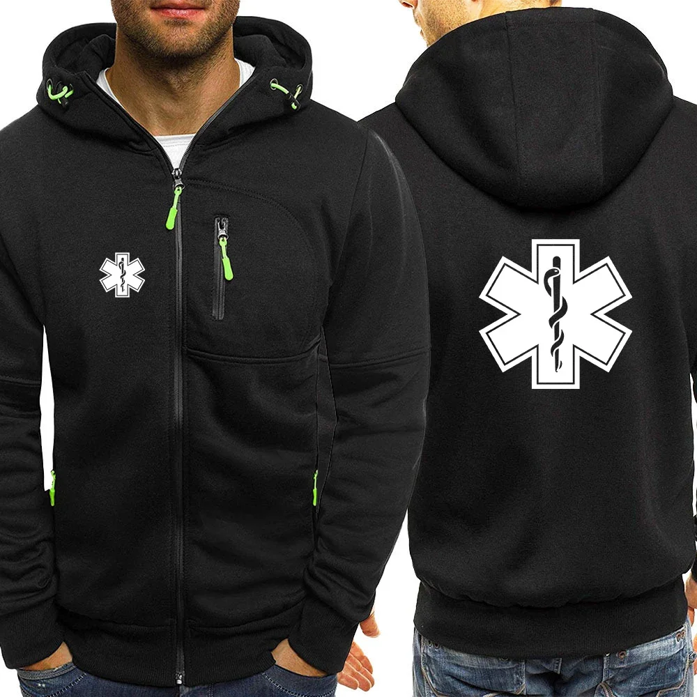 Men New EMT Paramedic Emergency Medical Casual Spring Autumn Hot Sale Three-color Zipper Hooded Cotton Long-Sleeved Coat Top