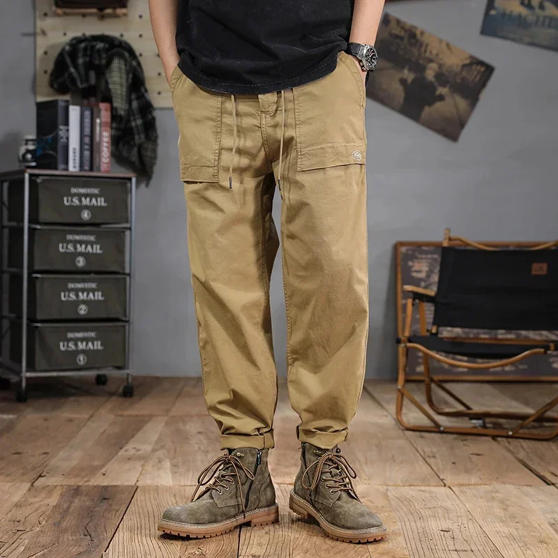 

2026 новые хлопковые повседневные брюки-карго, весенне-летние мужские трендовые универсальные длинные брюки