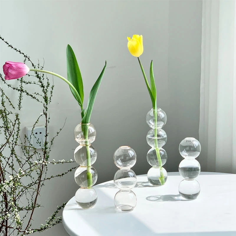 

Flower Vase Nordic Glass Bubble Bottle Shaped Flower Bottle Home Decor Creative Transparent Hydroponic Vase Wedding Table Decor