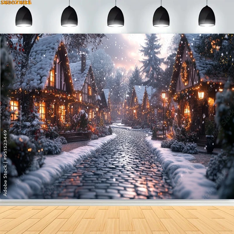 

Christmas Day New Year Photography Backdrops Fireplace Xmas Trees Gifts Snow Winter Holiday Party Deco Castle Background BT-02