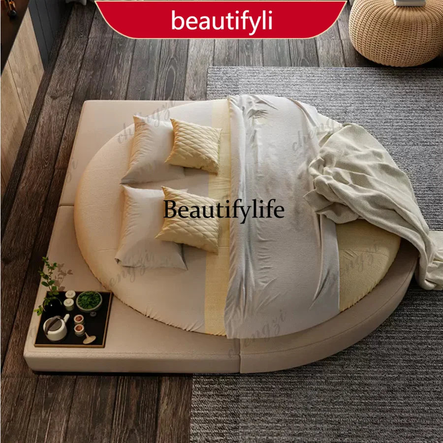 

01A Round Create Designer Bed Unique King Size Double Light Luxury Wedding Bed Fashionable High Quality Cama De Casal Beds Furni