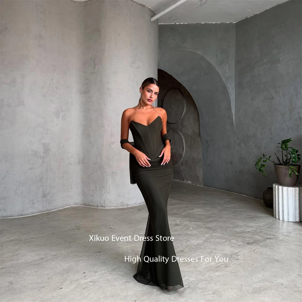 Xikuo 優雅なサテンマーメイドイブニングドレス恋人コルセットフォーマルドレス女性床の長さのパーティーウエディングドレスカスタマイズ