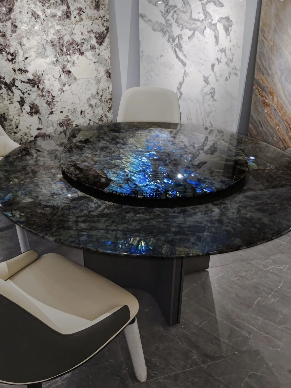 Blue jadeite luxury stone dining table marble high-end light luxury round table