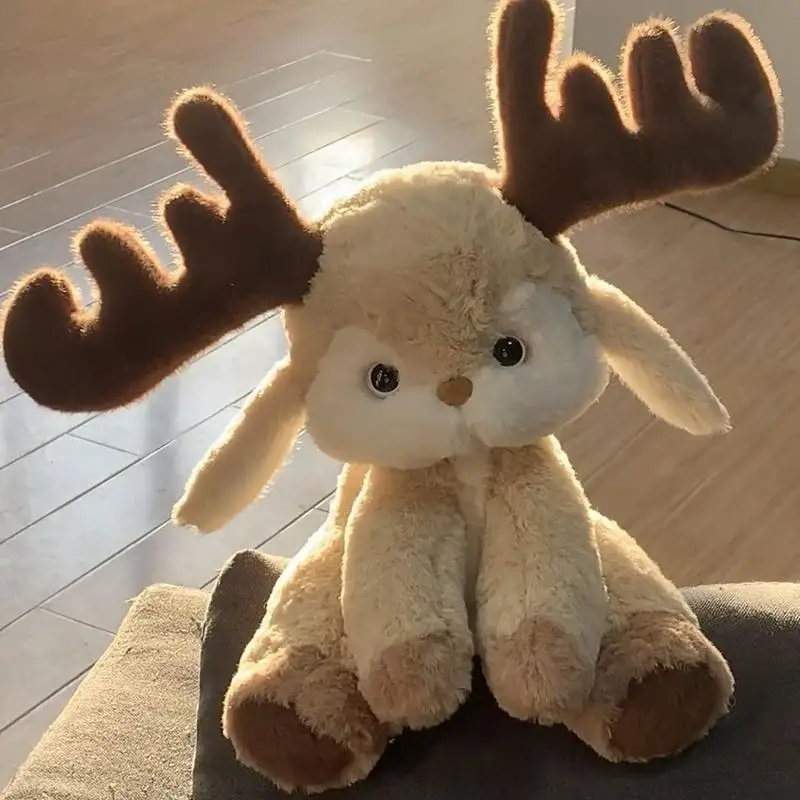 Deer Plush Stuffed Animal Toy Stuffed Animal Deer Plushie Reindeer Sleeping Hugging Plush Pillow For Tabletop Living Room Sofa