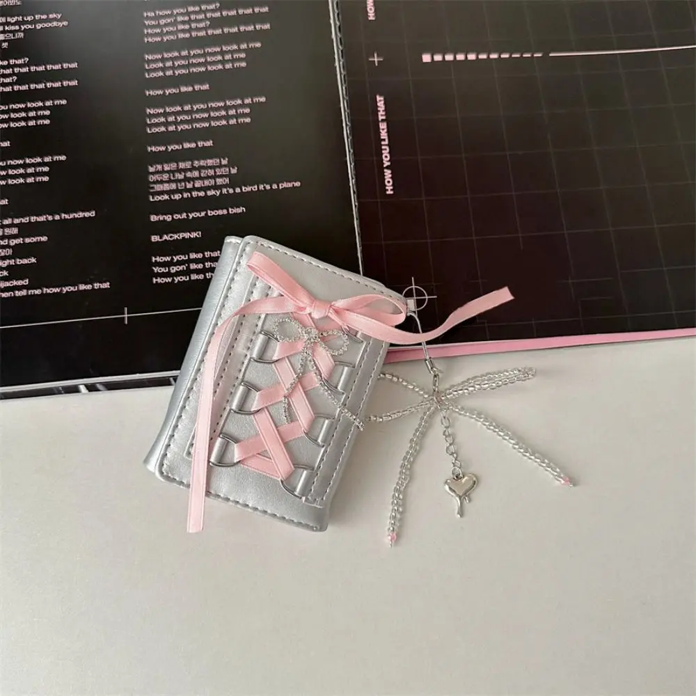 

Casual New Y2k Silver Sweet Wallets Strap-on Designer Original Short Coin Purse Korean Style Cute Wallet Women Girl