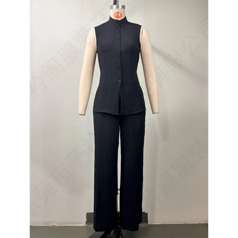 2026 Amazon Cross-border Women's Shirt with A Sense of Drape New Fashion Elegant Sleeveless Long Pants Set for Temperament Women