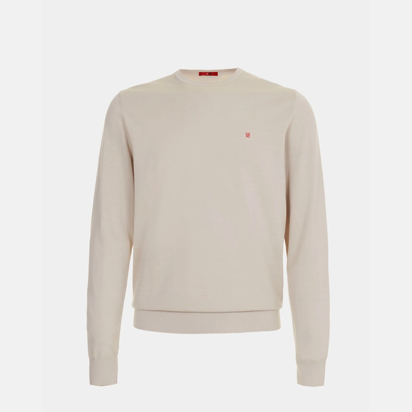 CH Men's  Crew Neck Sweater Slim Fit Long Sleeve Knit Pullover with Red Embroidery Business Casual Top