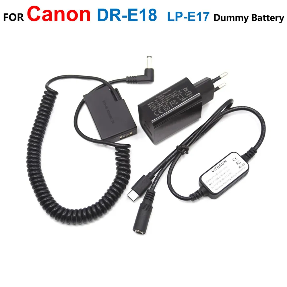 DR-E18 LP-E17 Dummy Battery+PD Cabel USB C Power Adapter For Canon EOS 77D 760D 800D 850D Kiss X10i X8i X9i X10 T6sT8i SL2 SL3