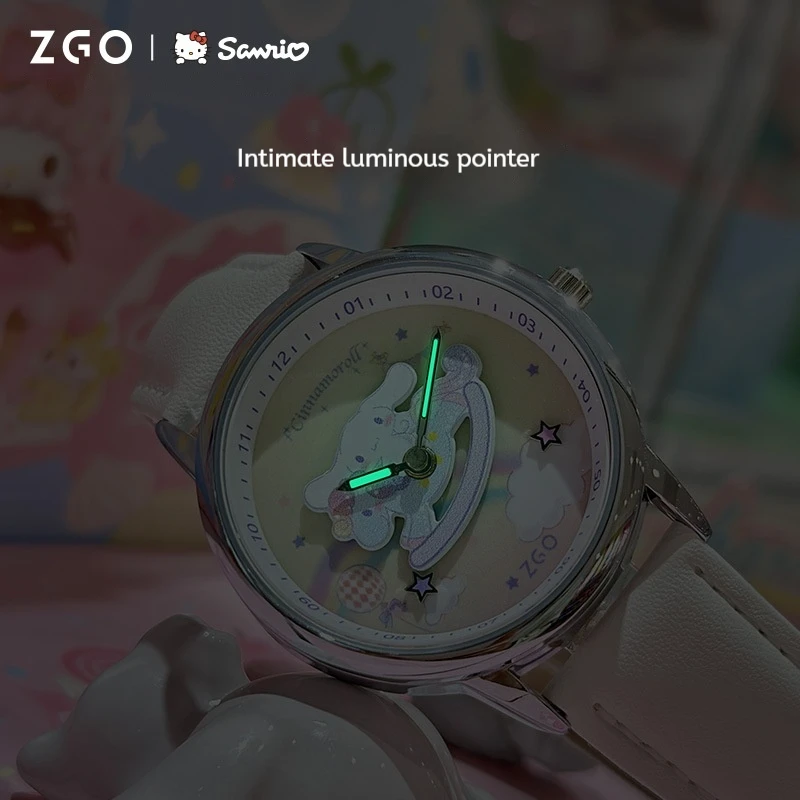 2024 New Cinnamoroll Cute Cartoon Glow-In-The-Dark Waterproof Drop Resistant New Quartz Leather Watch Band Holiday Gift Girls