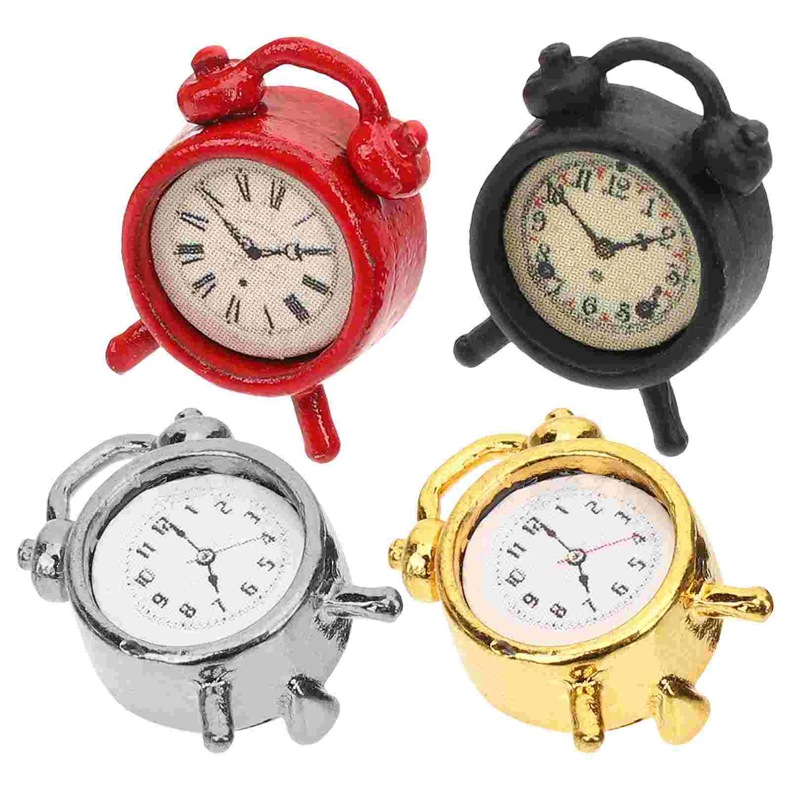 Reloj de tiempo Mini modelo de decoración en miniatura, accesorio para dormitorio de bebé, adorno artesanal con alarma, 4 Uds.