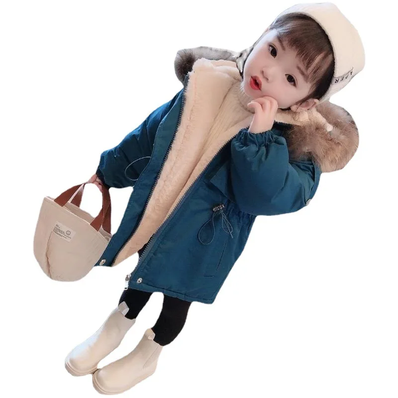 Girls Pie To Overcome Winter Cotton Jacket 2023 New Korean Version Children\'s Clothing Plus Velvet Thick Kids Coats -20 Degrees