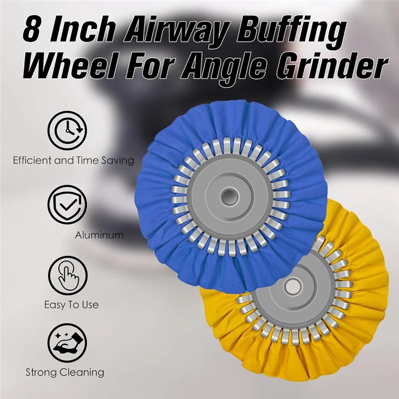 -A90P 8Inch Airway Buffing Wheel, 9Pcs Aluminum Wheel Polishing Kit In Diameter 5/8 Inch Arbor Hole, Polishing Compound