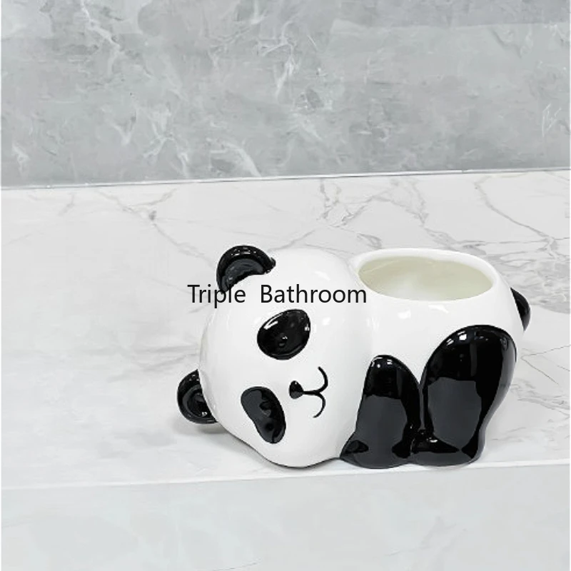 1pc Ceramic Panda Toothbrush Holder Toothpaste Storage Rack Ceramic Electric Toothbrush Base Bathroom Accessories Chinese Style