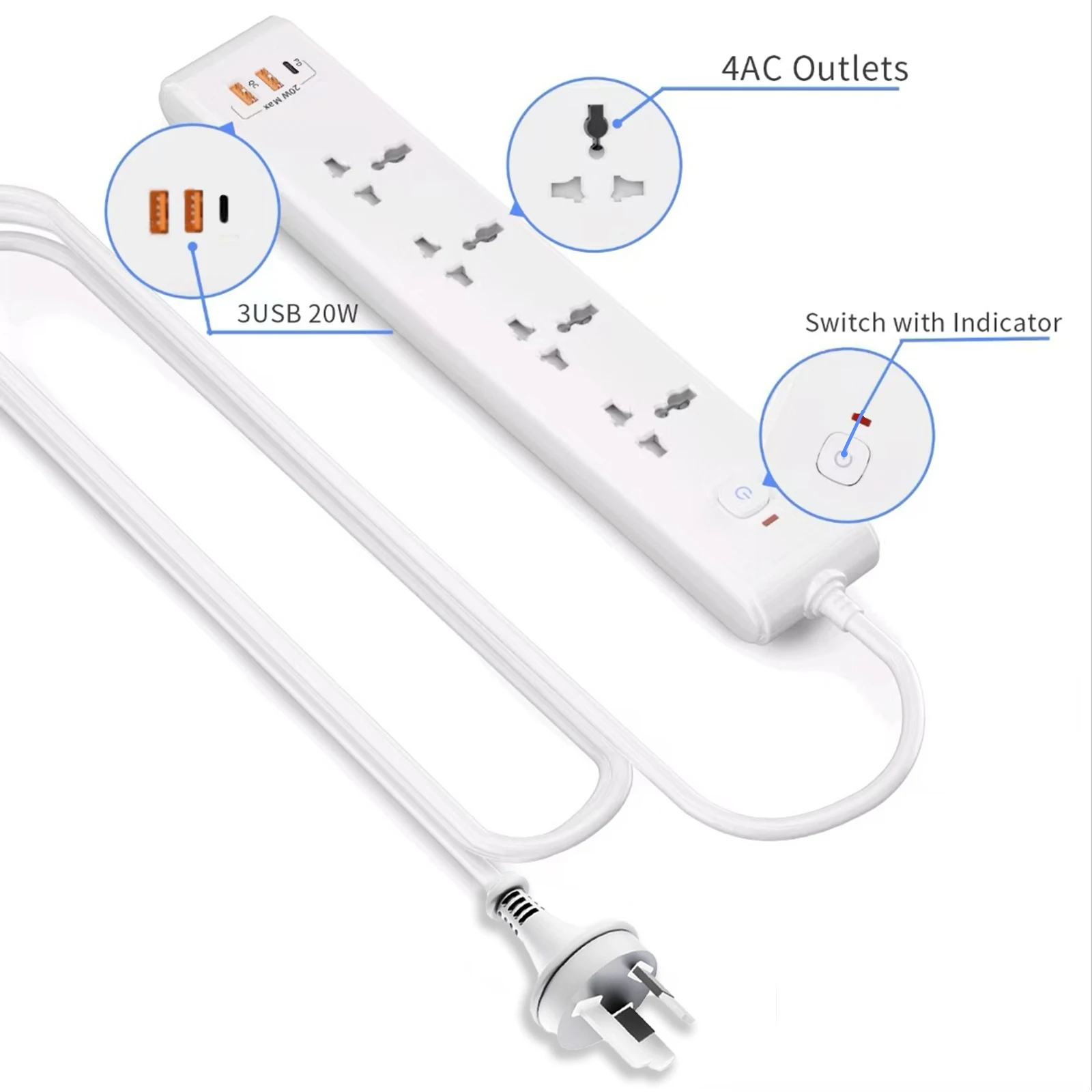 1pc white AU Wall mounted power socket extension with USB PD 20W fast charging Safety door design Suitable for home office use