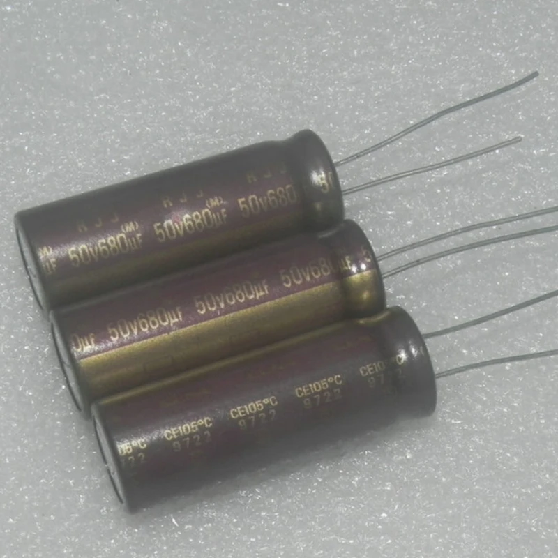 

10PCS/LOT RJJ Brown Gold 50V 680UF Gold Type High-frequency Low Resistance Electrolytic Capacitors