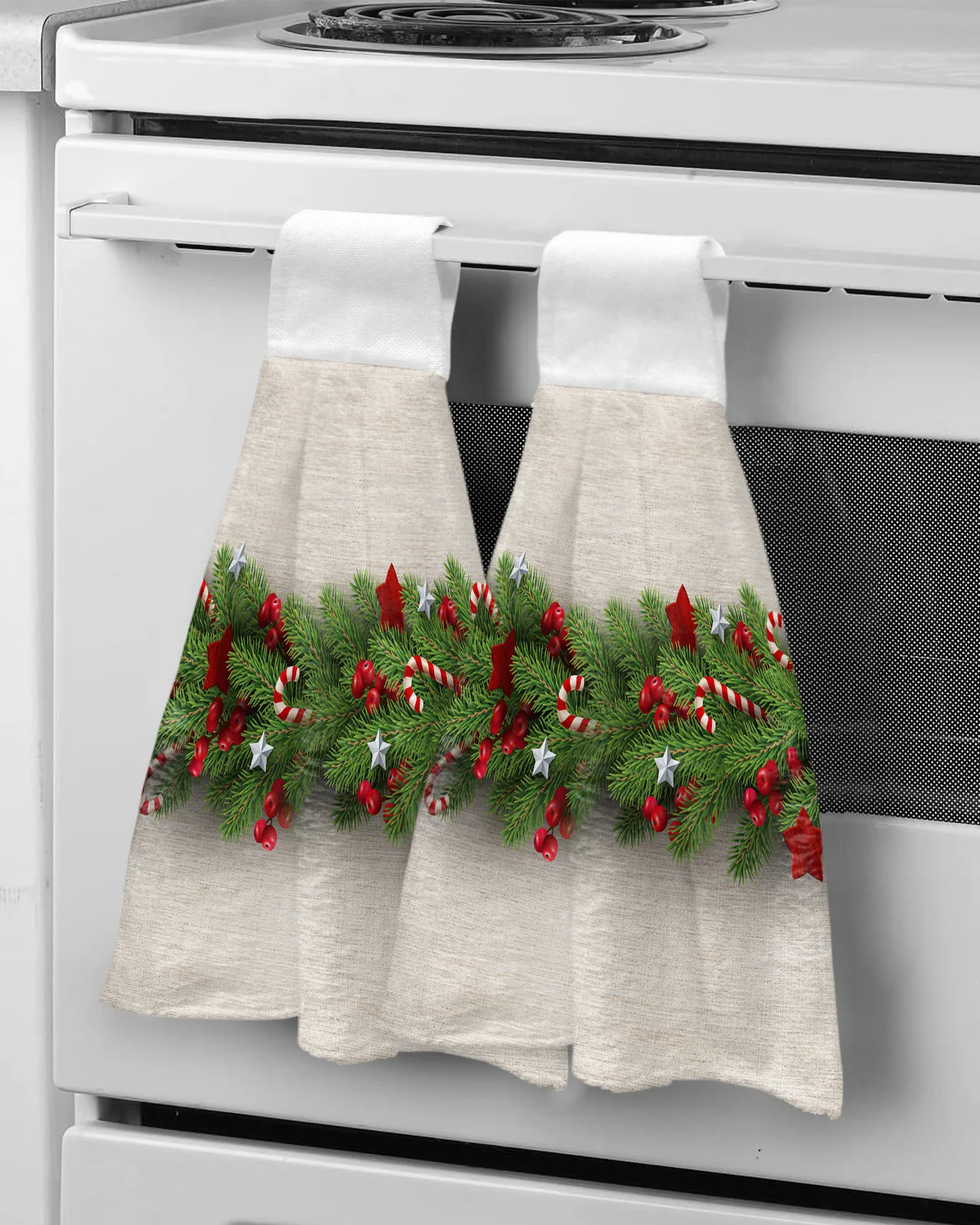 Christmas Tree Pine Needles Candy Bow Hand Towels Kitchen Microfiber Dishcloths Cleaning Cloth Bathroom Absorbent Hanging Towels