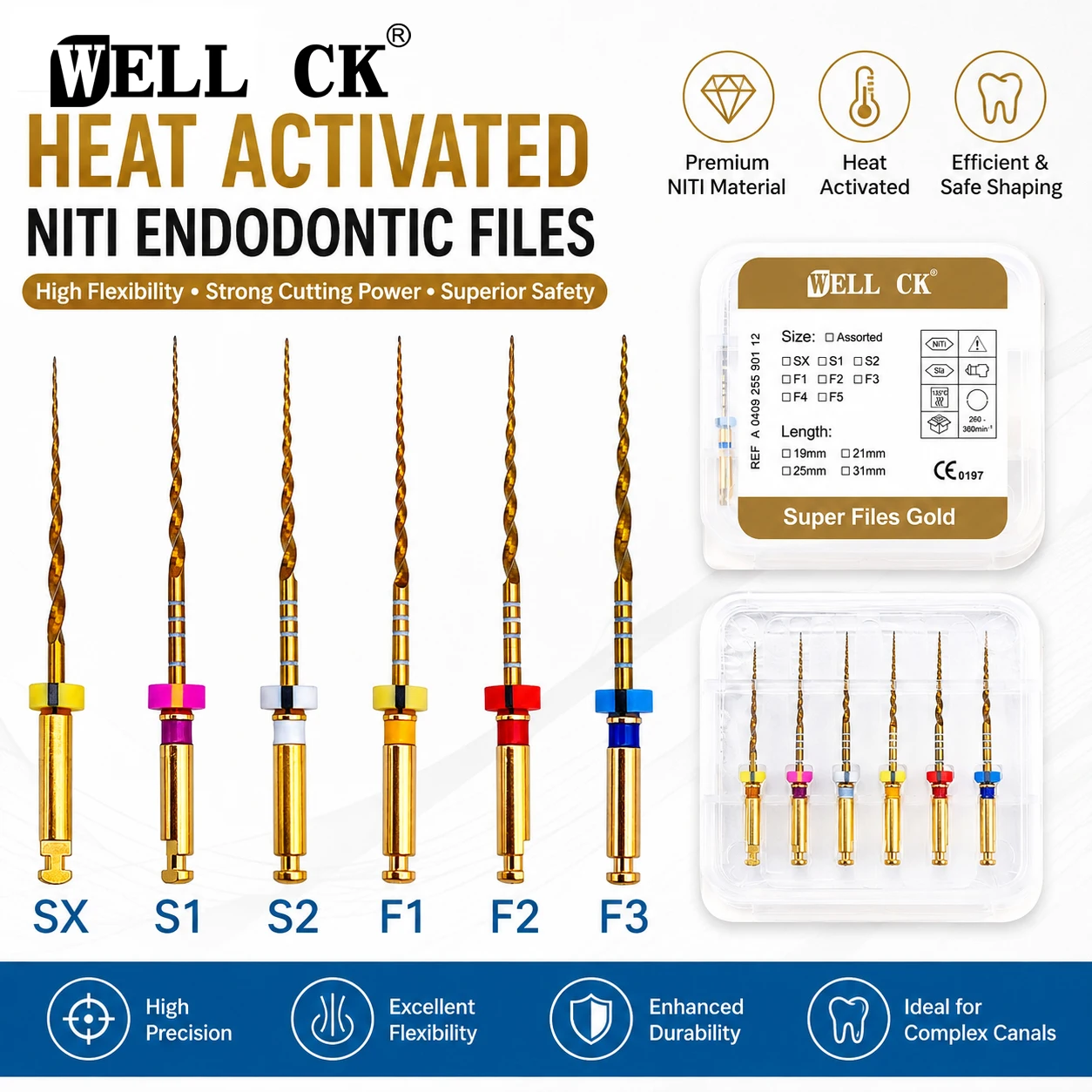 WELLCK Dental SX-F3 Gold Files Nitinol Rotary Universal Engine Endodontic Anti-Fatigue Constant Needle Dentistry Root Canal